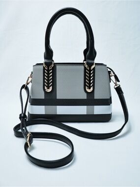 Modern Gray & Black Colorblock Satchel with Removable Strap